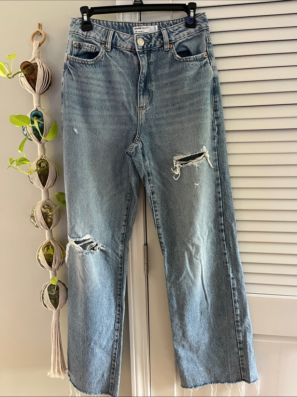 Garage Light Blue Distressed Wide-Leg Jeans
